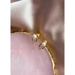 Aretes #71 Perla circulo punto zirconia