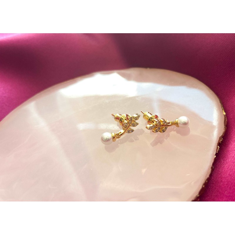 Aretes #60 hojas con Perla zirconia