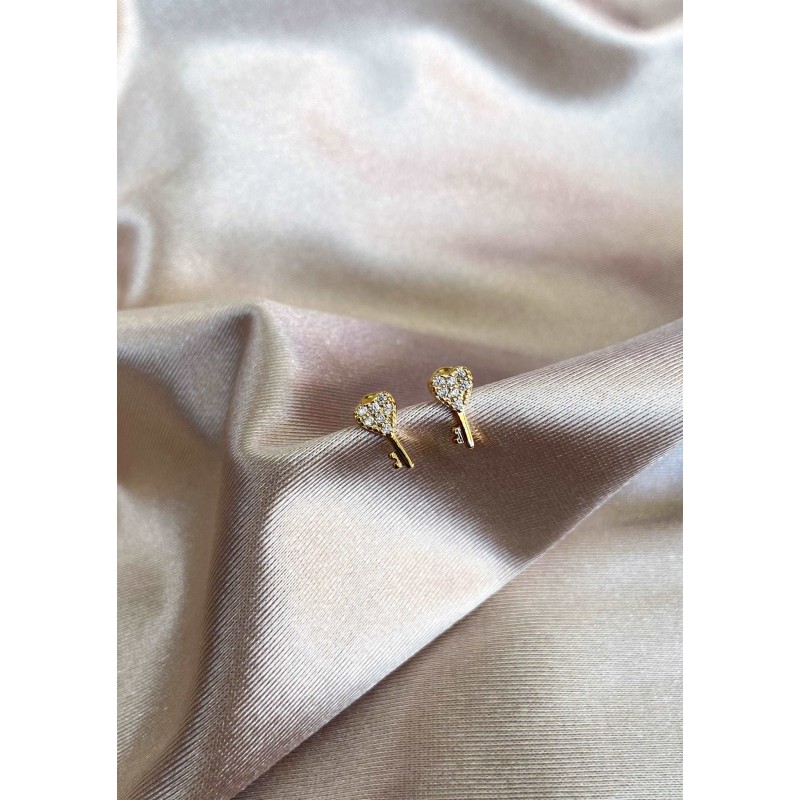 Aretes #40 llave corazon Zirconia cristal